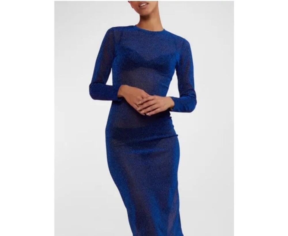 Cynthia Rowley Sheer Blue Metallic  Midi Dress - S
